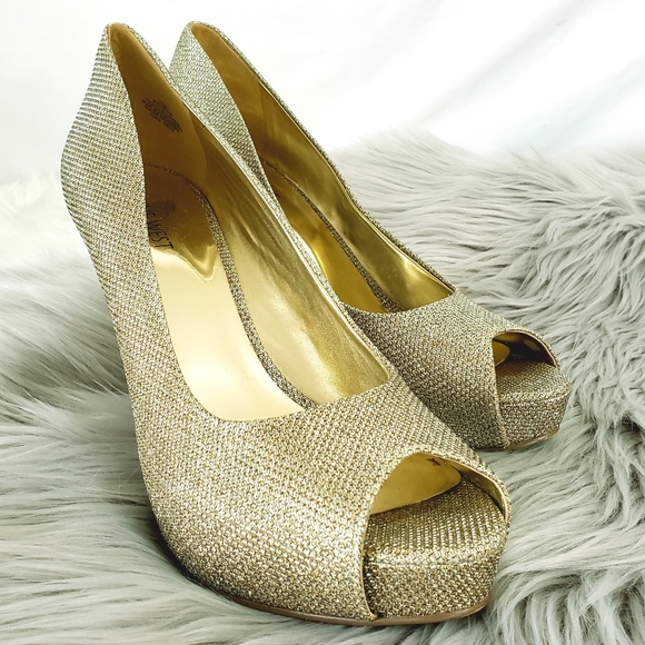Nine West Shoes - Nine West QTPIE Peep Toe Metallic Gold Heel 10